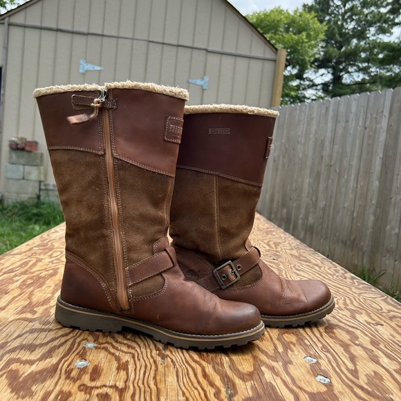 TIMBERLAND WOMENS BETHEL BROWN LEATHER SIDE ZIP EARTH KEEPER BOOTS SZ 6.5 - Picture 2 of 16